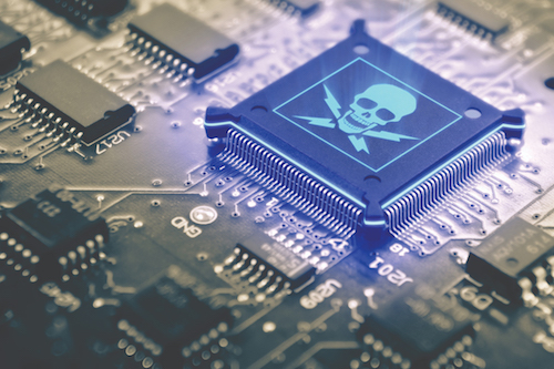 Identifying Counterfeit Semiconductor Components Image, a semiconductor with a skull on top