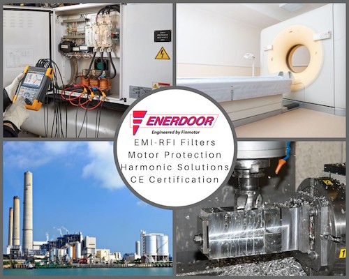Enerdoor's EMI-RFI Filters and Power Quality Solutions by GD Rectifiers. Enerdoor's EMI-RFI Filters. Fuse box, MRI scanner, industrial and marine, oil and gas collage images to show EMI applications and uses.