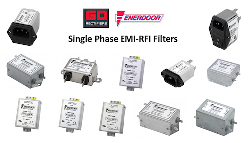 12 grey single phase EMI-RFI filters on a white background