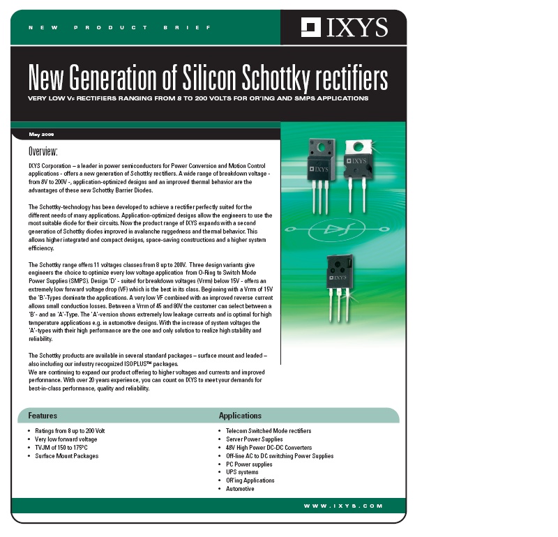 New Generation of Silicon Schottky Rectifiers