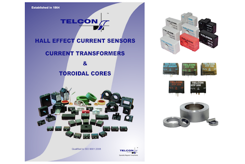 Telcon Brochure by GD Rectifiers. Introducing Telcon’s Current Sensors - an extensive range of Hall Effect Current Sensors, Current Transformers and Toroidal Cores. Telcon's current sensor brochure image of various current transformers and toroidal cores on a blue and white background.