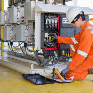 Electrical engineer measuring voltage