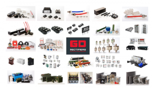Selection of semiconductor components, circuit protection devices, passive components, heatsinks and hardware, power assemblies and fuses collage