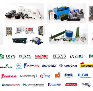 smeiconductor, power assemblies, heatsinks, circuit protection, Traction converters, passive components and magnetic transducers product images with manufacturer logos underneath