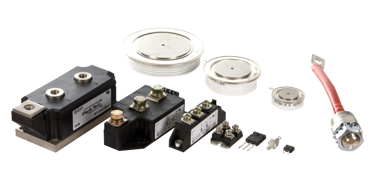 Discrete diodes and thyristor modules on a white background