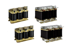 Industrial control auto transformers, black and gold builds and large black devices.