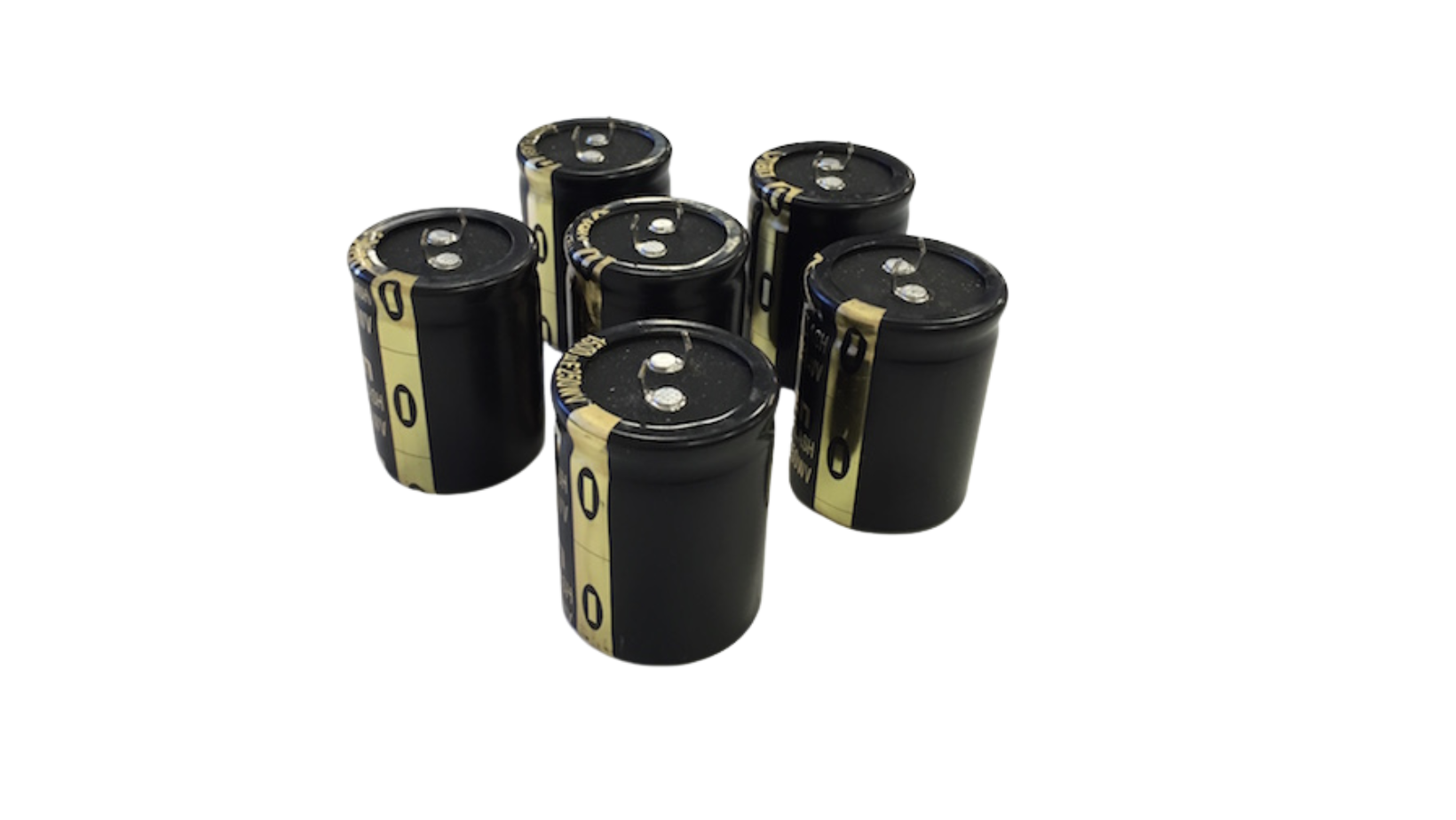 Low temperature capacitors, black and gold circular capacitors