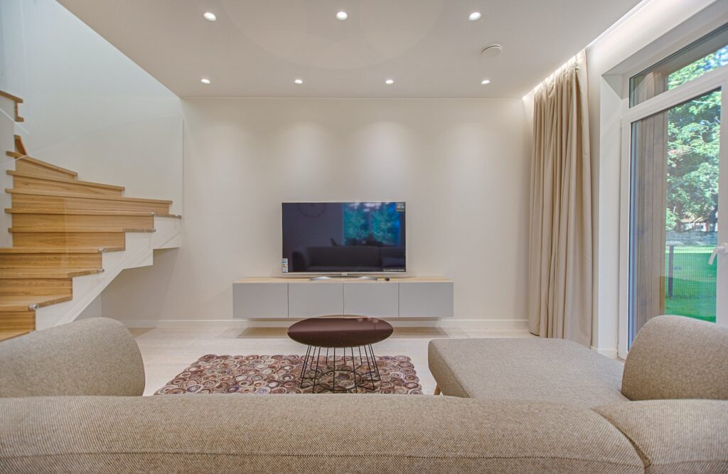 TV in large, modern living room